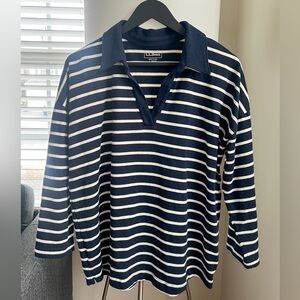 EUC Women's Heritage Mariner Top, Polo Three-Quarter-Sleeve Stripe in Navy L